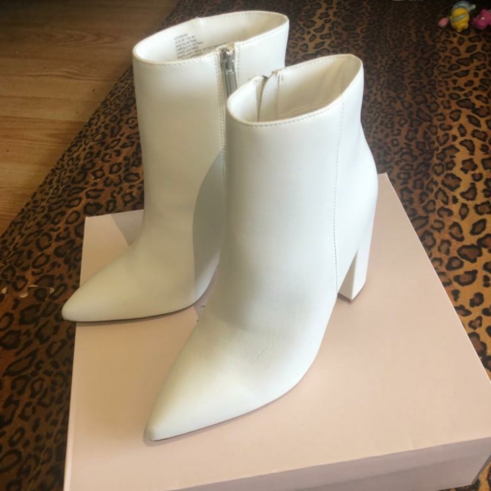 JustFab white booties